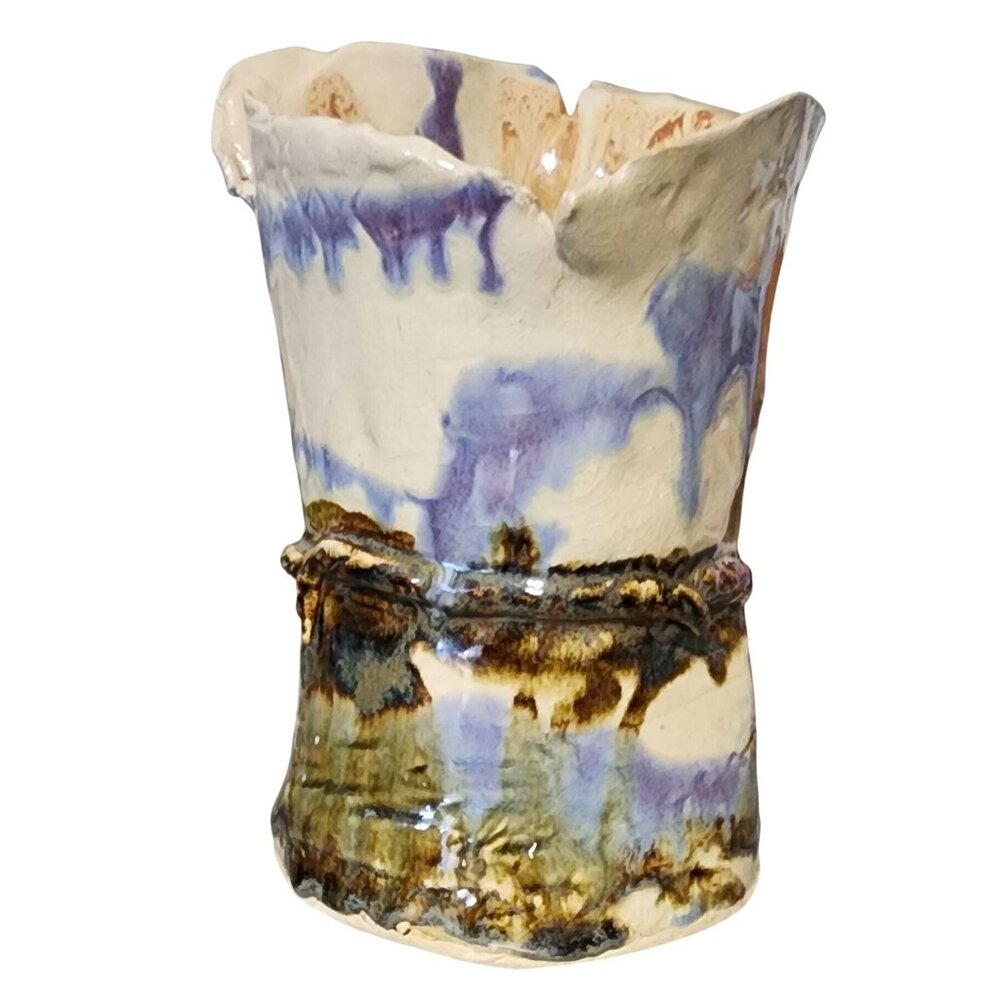 VTG 1983 Studio Art Pottery Dripped Glazed Ceramic Abstract Vase